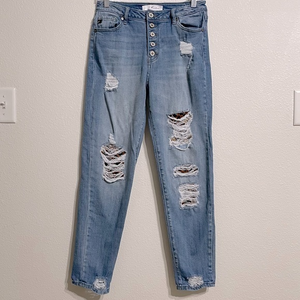 KanCan High Rise Button Fly Leopard Patch Skinny Jeans‎ Size 27